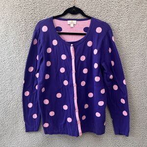 Quacker Factory Cardigan Sweater size L Purple Pink Polka Dots Attached Tank Set